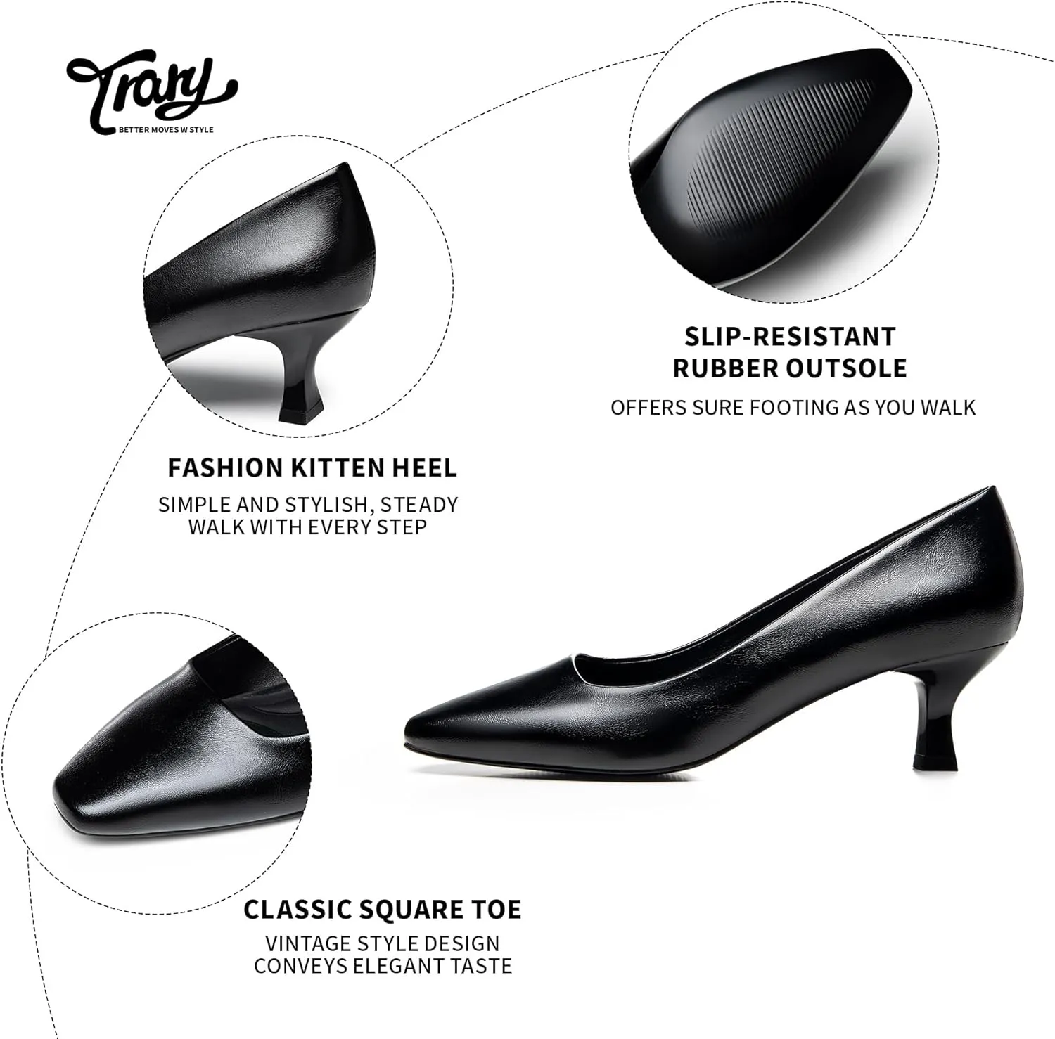 Trary Women's Kitten Heels Dress Pumps Classic Square Toe Shoes Casual Low Heels Closed Toe Pumps for Women Office
