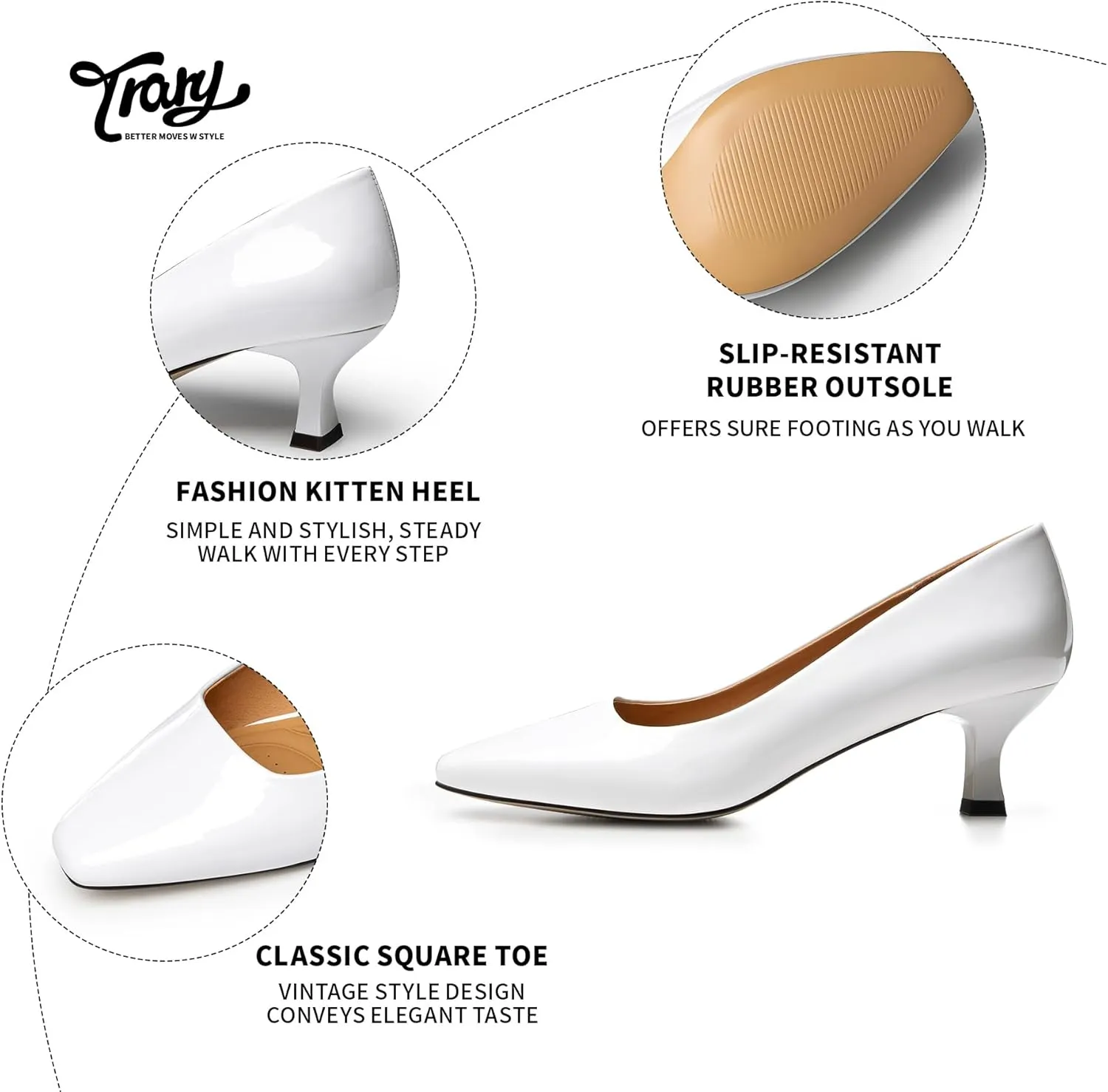 Trary Women's Kitten Heels Dress Pumps Classic Square Toe Shoes Casual Low Heels Closed Toe Pumps for Women Office
