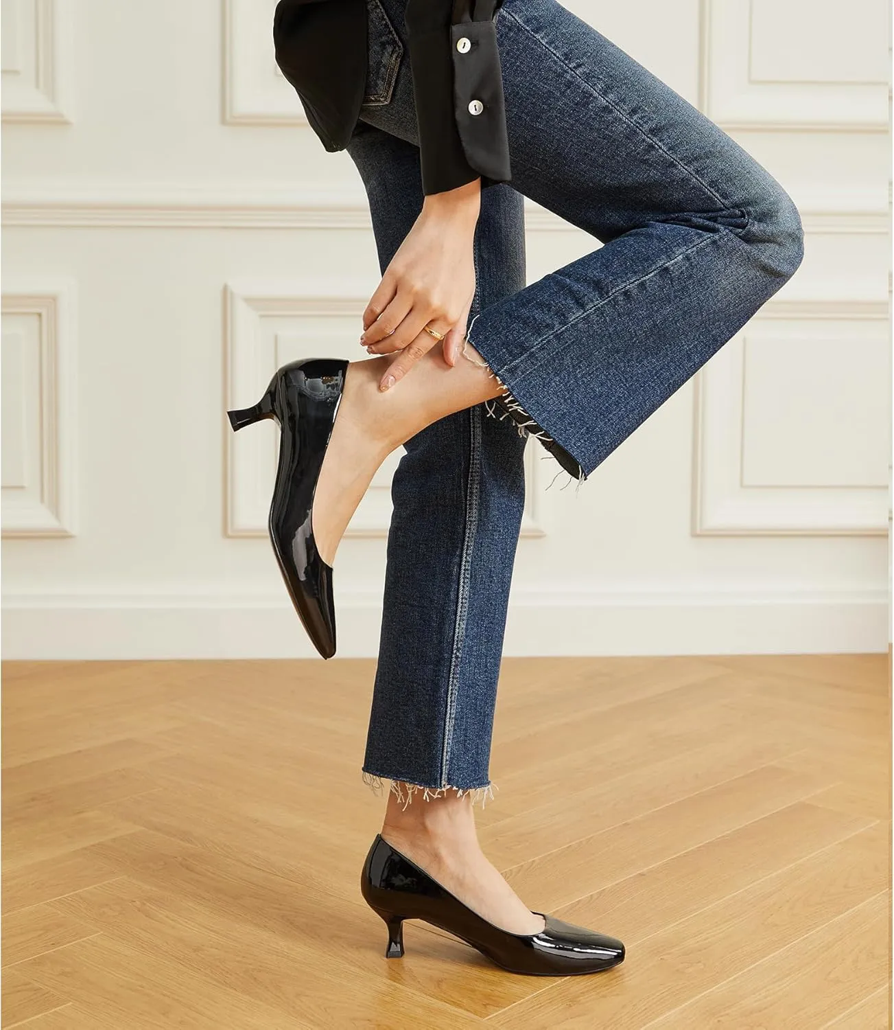 Trary Women's Kitten Heels Dress Pumps Classic Square Toe Shoes Casual Low Heels Closed Toe Pumps for Women Office