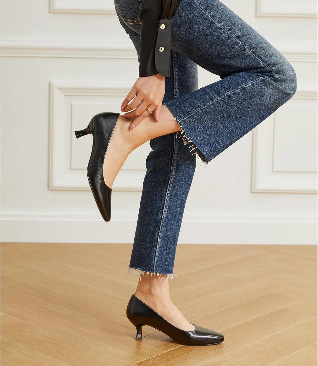 Trary Women's Kitten Heels Dress Pumps Classic Square Toe Shoes Casual Low Heels Closed Toe Pumps for Women Office