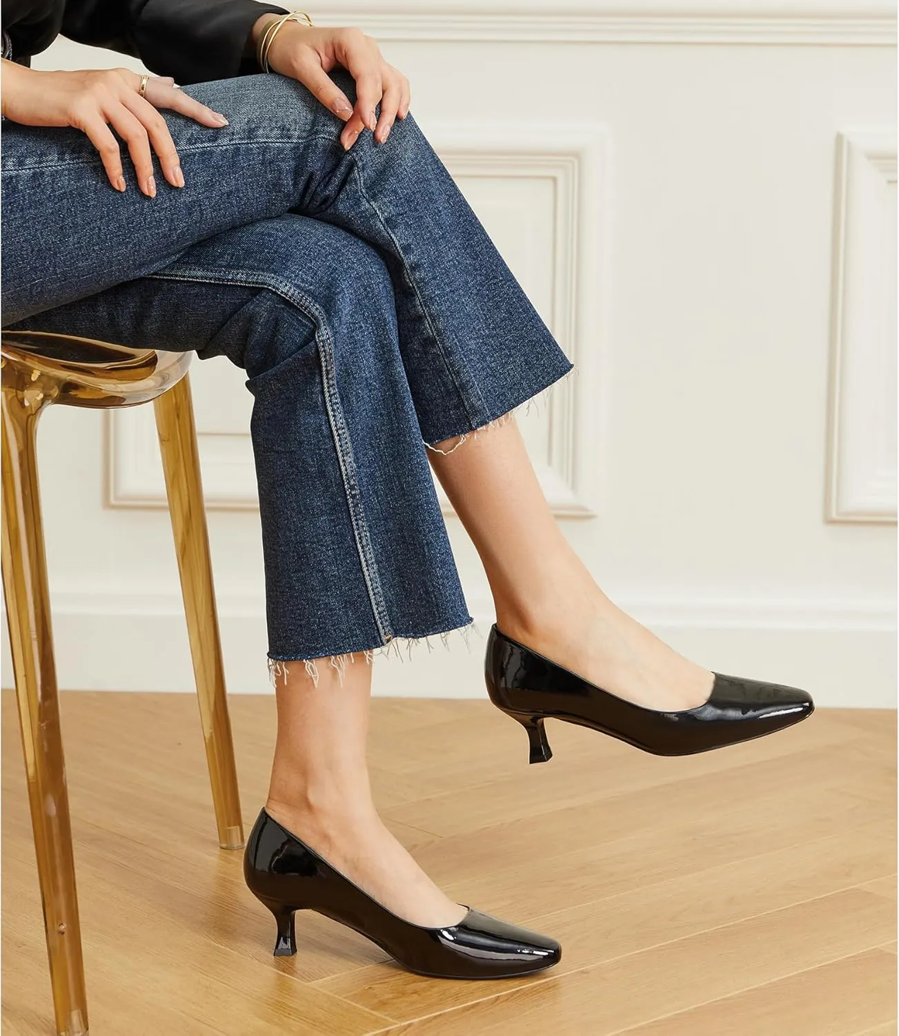 Trary Women's Kitten Heels Dress Pumps Classic Square Toe Shoes Casual Low Heels Closed Toe Pumps for Women Office