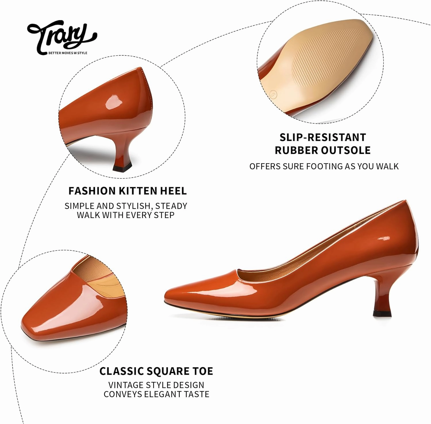 Trary Women's Kitten Heels Dress Pumps Classic Square Toe Shoes Casual Low Heels Closed Toe Pumps for Women Office