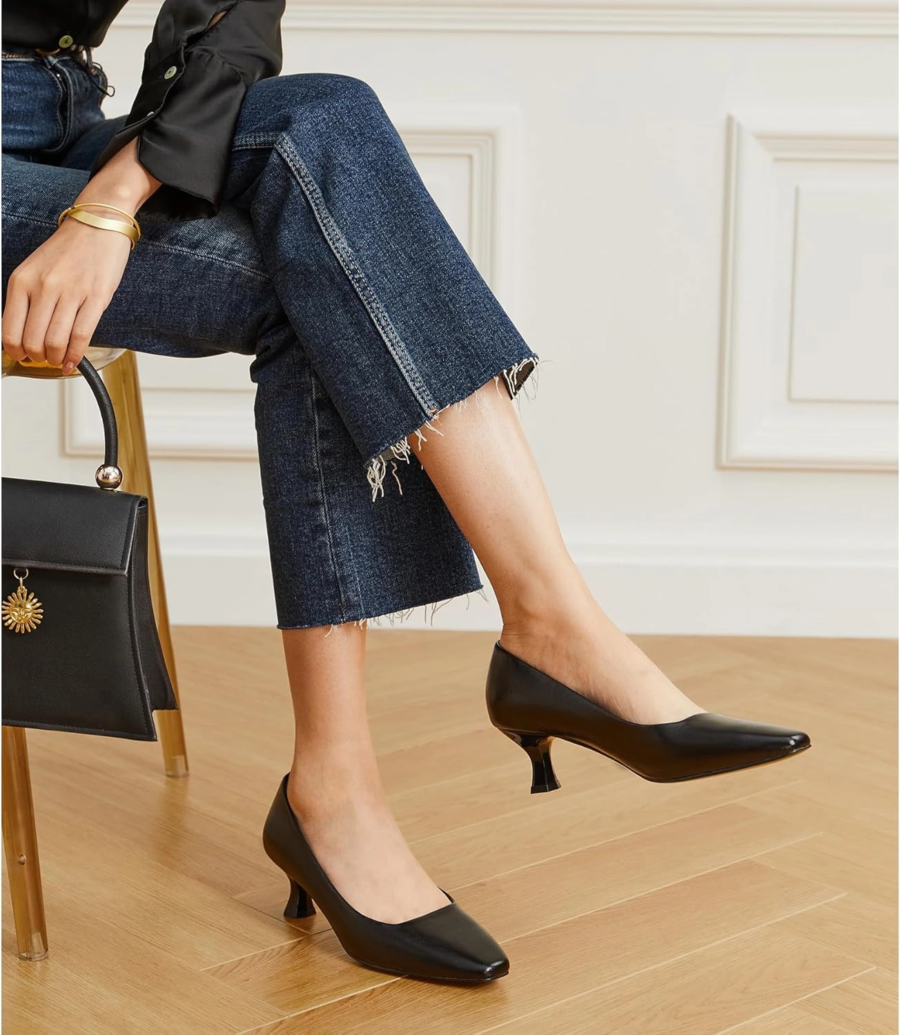 Trary Women's Kitten Heels Dress Pumps Classic Square Toe Shoes Casual Low Heels Closed Toe Pumps for Women Office