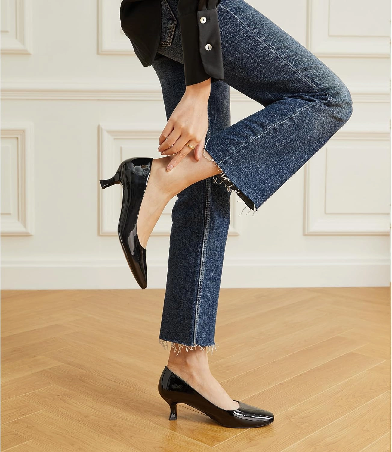 Trary Women's Kitten Heels Dress Pumps Classic Square Toe Shoes Casual Low Heels Closed Toe Pumps for Women Office