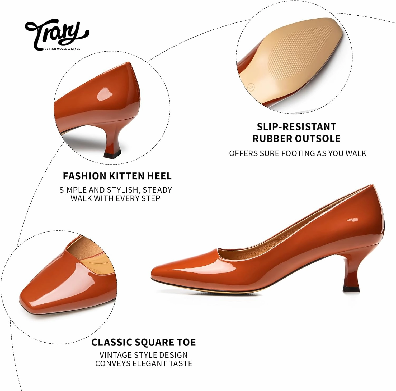 Trary Women's Kitten Heels Dress Pumps Classic Square Toe Shoes Casual Low Heels Closed Toe Pumps for Women Office