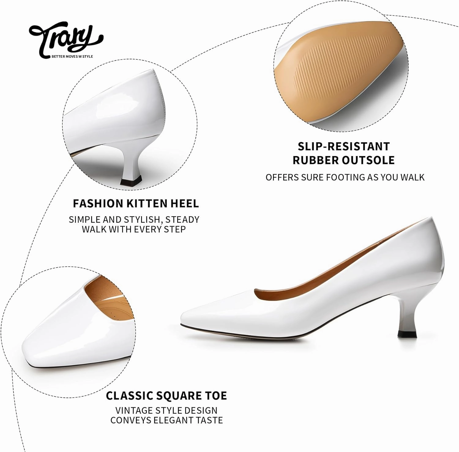 Trary Women's Kitten Heels Dress Pumps Classic Square Toe Shoes Casual Low Heels Closed Toe Pumps for Women Office