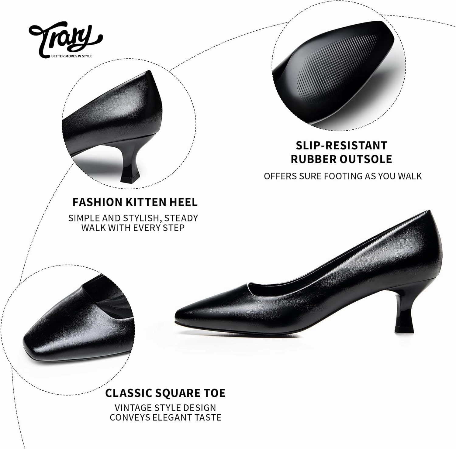 Trary Women's Kitten Heels Dress Pumps Classic Square Toe Shoes Casual Low Heels Closed Toe Pumps for Women Office