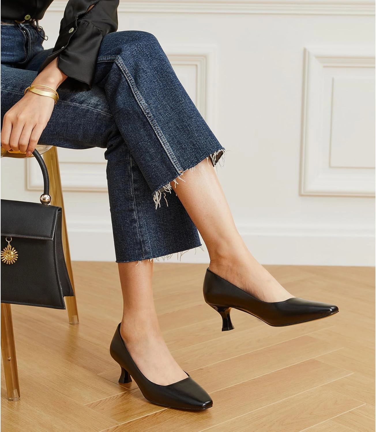 Trary Women's Kitten Heels Dress Pumps Classic Square Toe Shoes Casual Low Heels Closed Toe Pumps for Women Office
