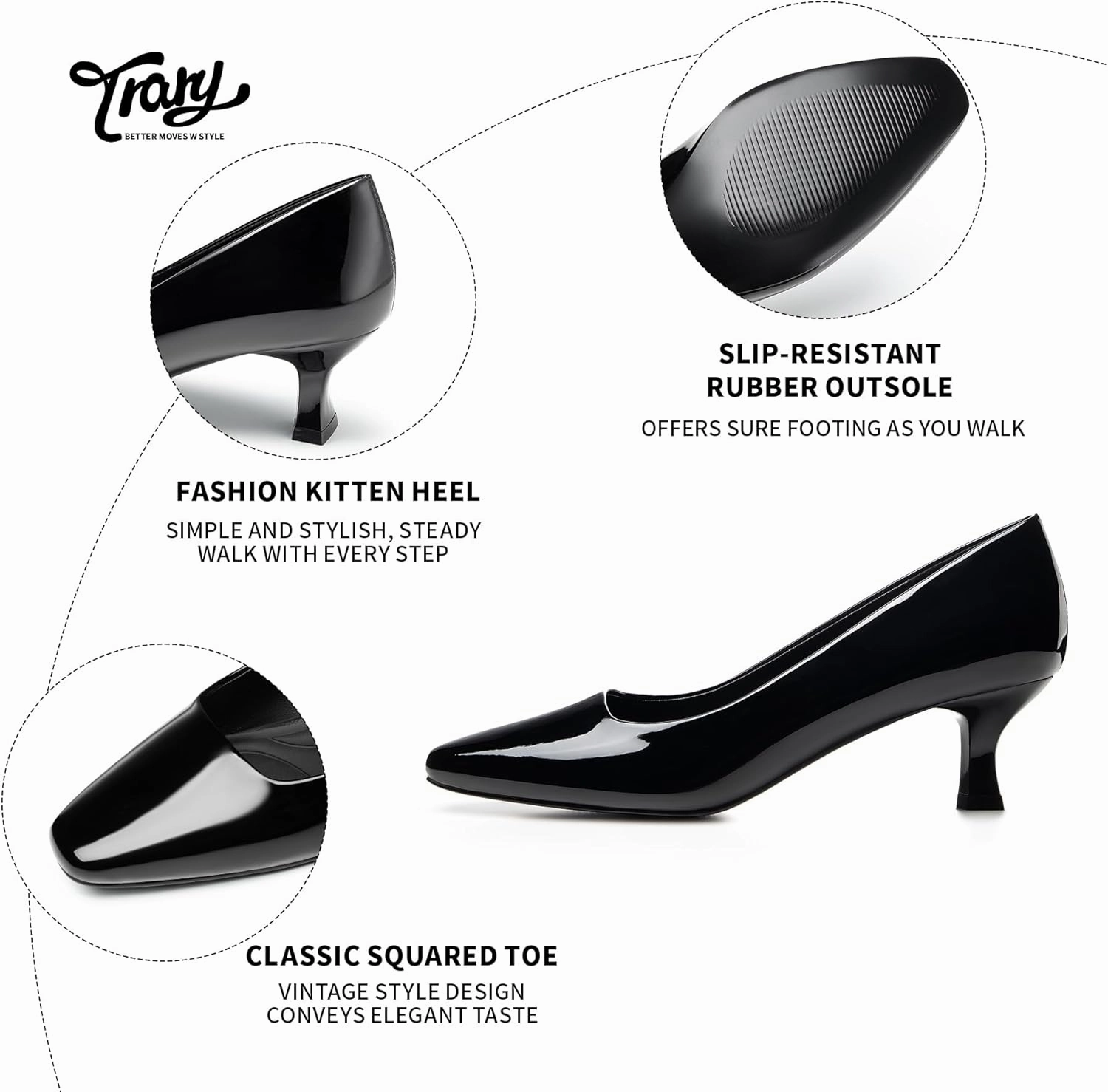 Trary Women's Kitten Heels Dress Pumps Classic Square Toe Shoes Casual Low Heels Closed Toe Pumps for Women Office