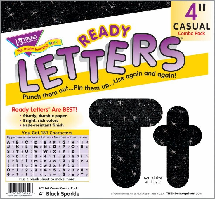 Trend Enterprises Black Sparkle 4" Casual Uppercase/Lowercase Combo Pack Ready Letters®