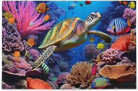 Tropical Reef with Tropical Fish and a Turtle Family Puzzles for Kids and Adults, Puzzle 500 Pieces, Pretty Puzzles, Brain Game