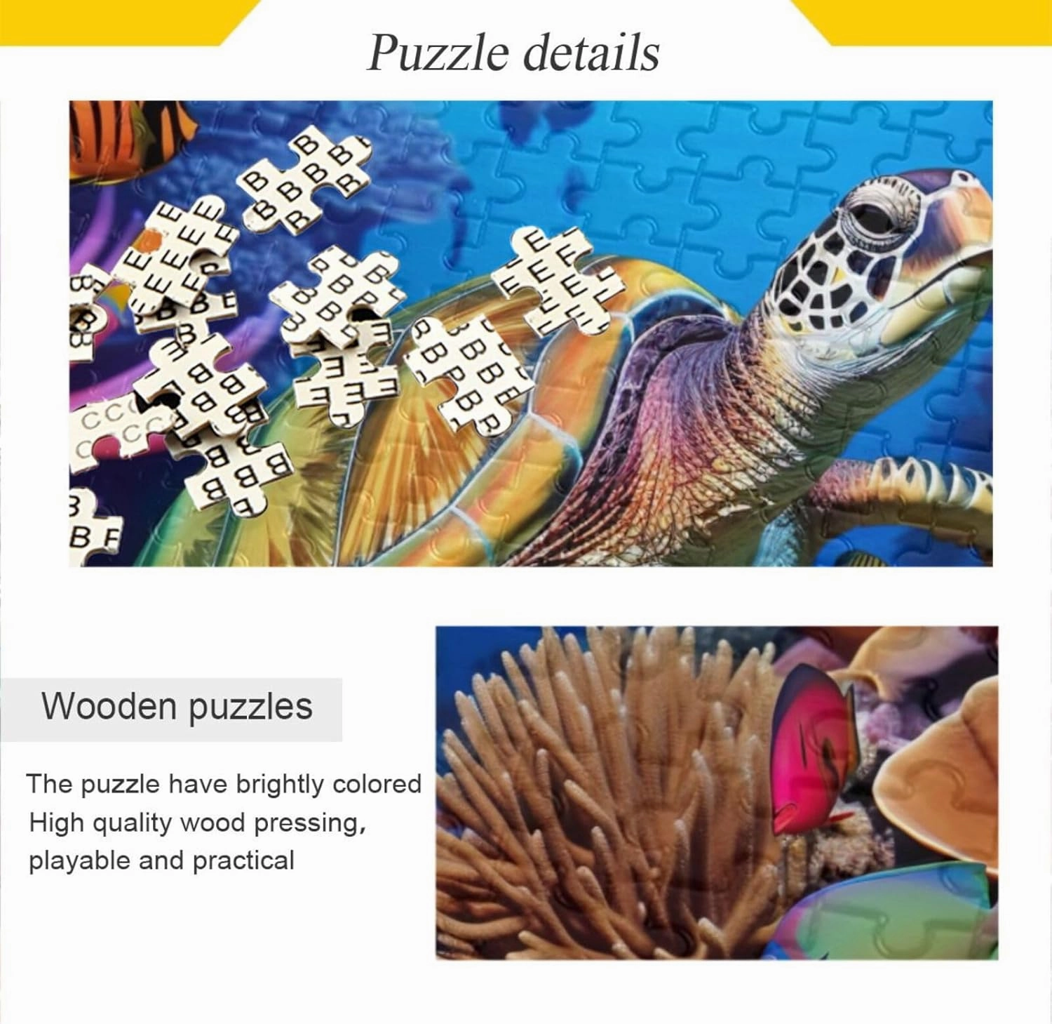 Tropical Reef with Tropical Fish and a Turtle Family Puzzles for Kids and Adults, Puzzle 500 Pieces, Pretty Puzzles, Brain Game