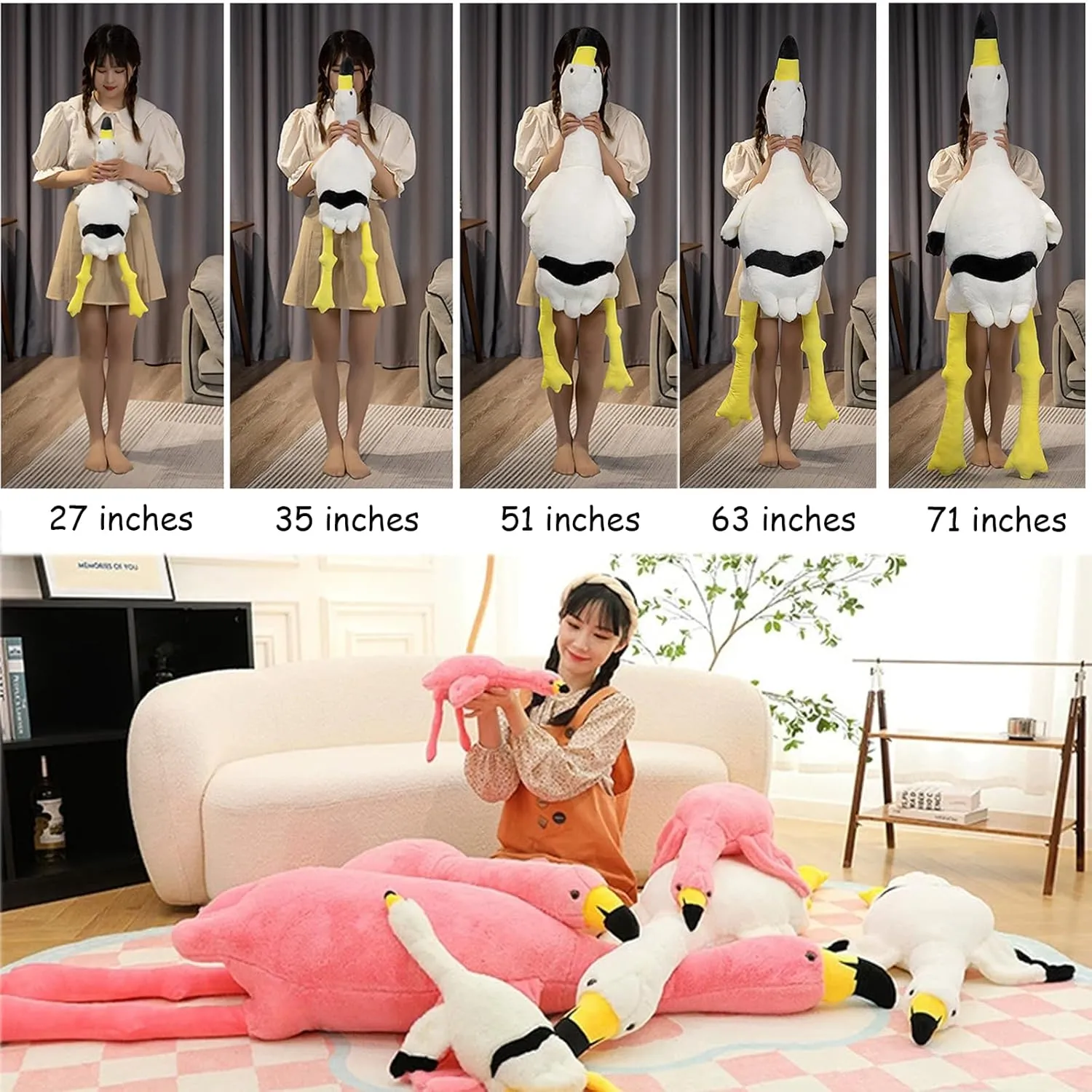 TZMAPU Giant Pink Flamingo Plush Pillow & Soft Doll - 63" Gift for Kids & Adults（Pink 63inch）