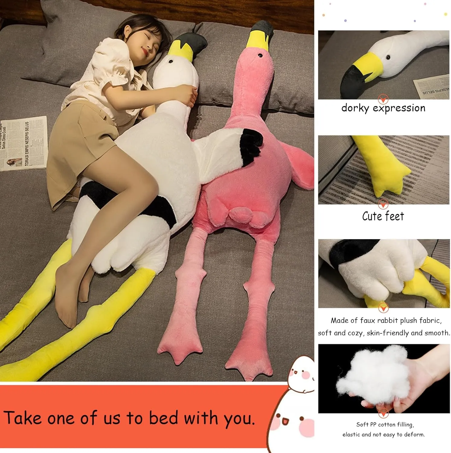 TZMAPU Giant Pink Flamingo Plush Pillow & Soft Doll - 63" Gift for Kids & Adults（Pink 63inch）