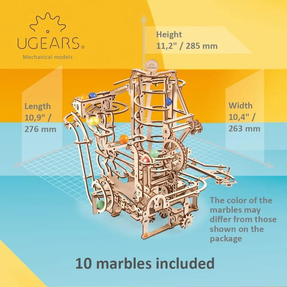 UGEARS Wooden 3D Puzzles for Adults - Wooden Marble Run Spiral Hoist Models for Adults to Build - Advanced Wooden 3D Puzzle Kit - Mechanical Model Wooden Puzzles for Hobbyists - 266 Pcs