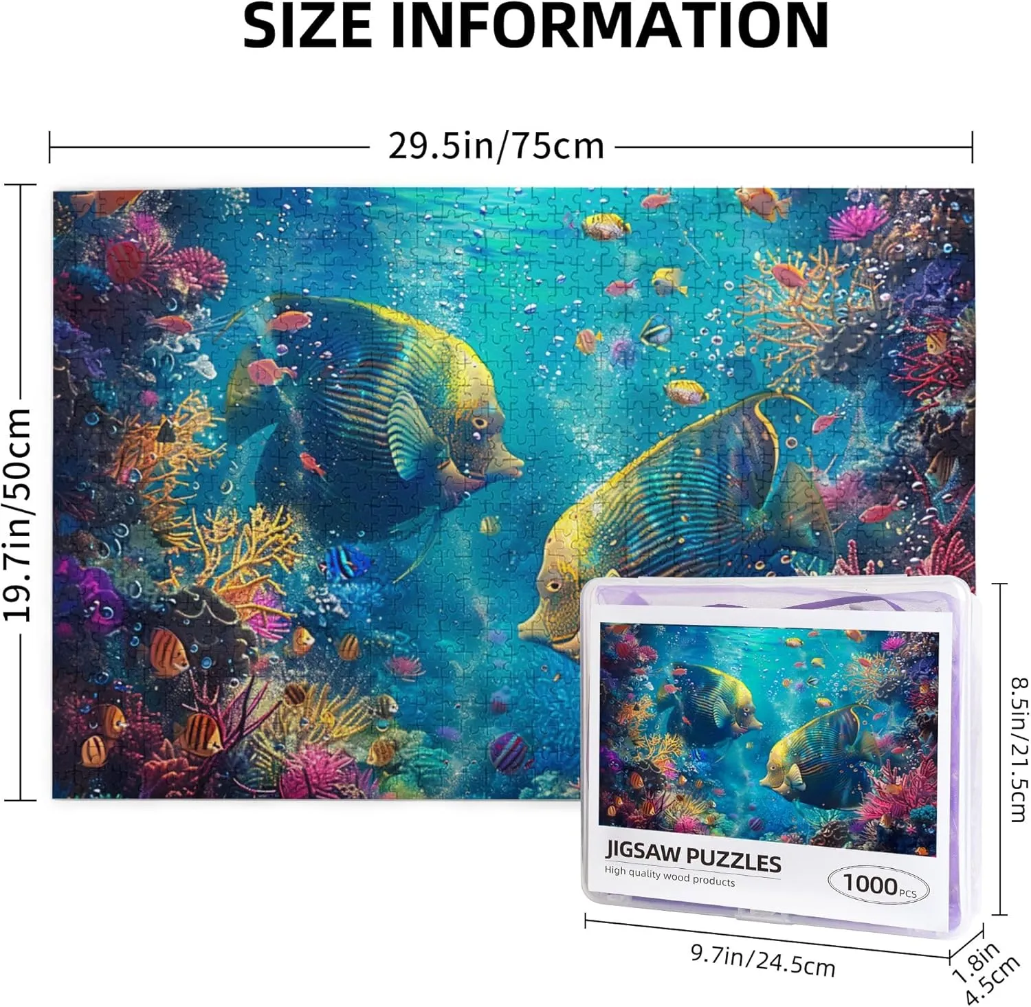 Underwater World Ornamental Fish 1000 piece Wooden puzzle,Exquisite Underwater World Ornamental Fish Wood Puzzle,1000 Piece Jigsaw Puzzle for Adults Challenging Puzzle Perfect for Game Nights