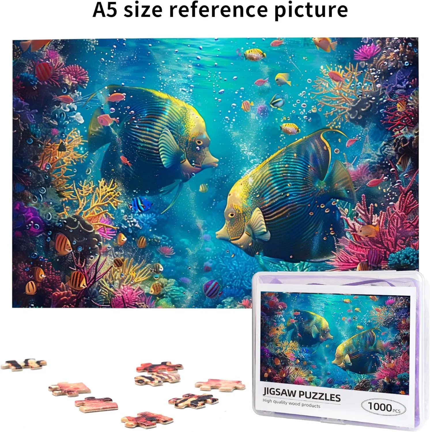 Underwater World Ornamental Fish 1000 piece Wooden puzzle,Exquisite Underwater World Ornamental Fish Wood Puzzle,1000 Piece Jigsaw Puzzle for Adults Challenging Puzzle Perfect for Game Nights