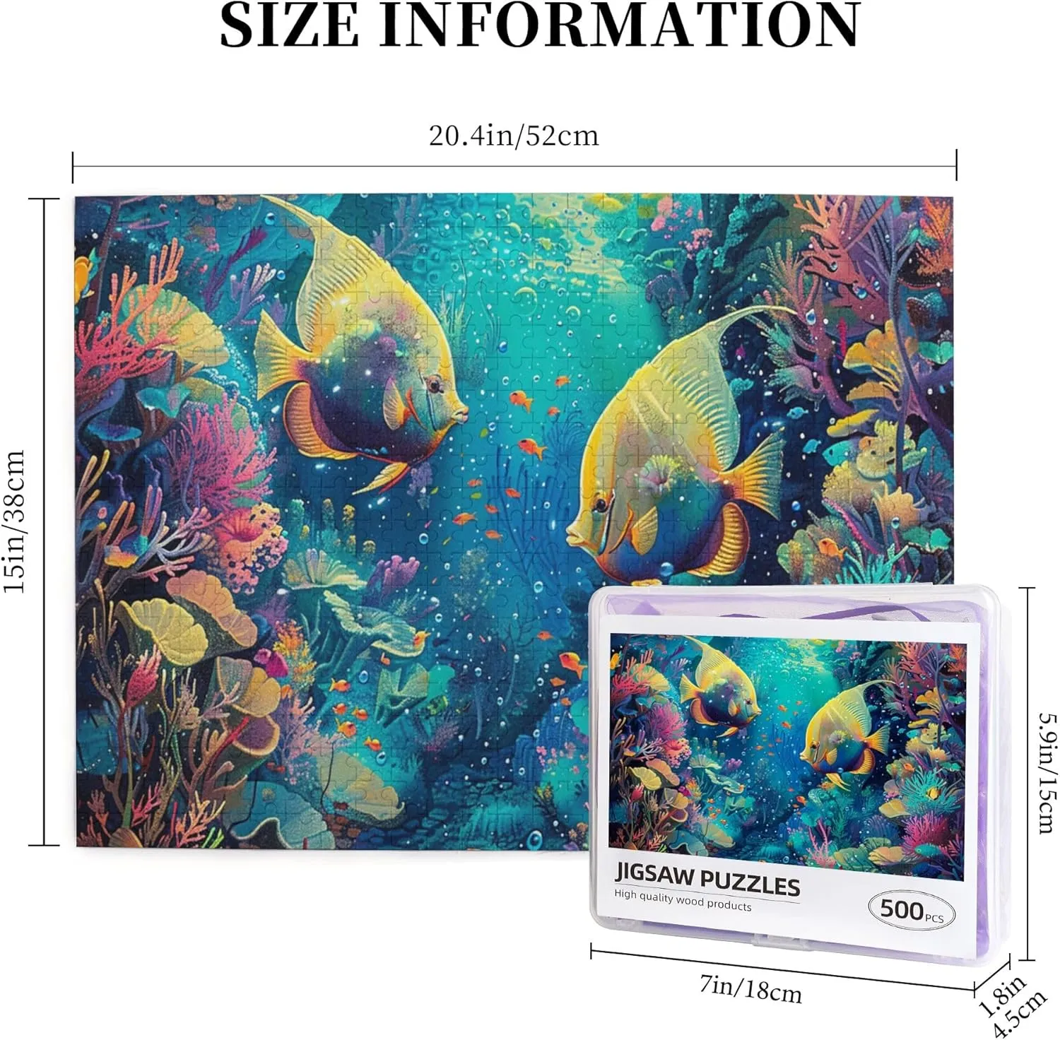 Underwater World Ornamental Fish 500 Piece Wood Puzzle for Adults,Challenging Brain Exercise,Artwork for Adults,500 Piece Jigsaw Puzzle for Adults Challenging Puzzle Perfect for Game Nights