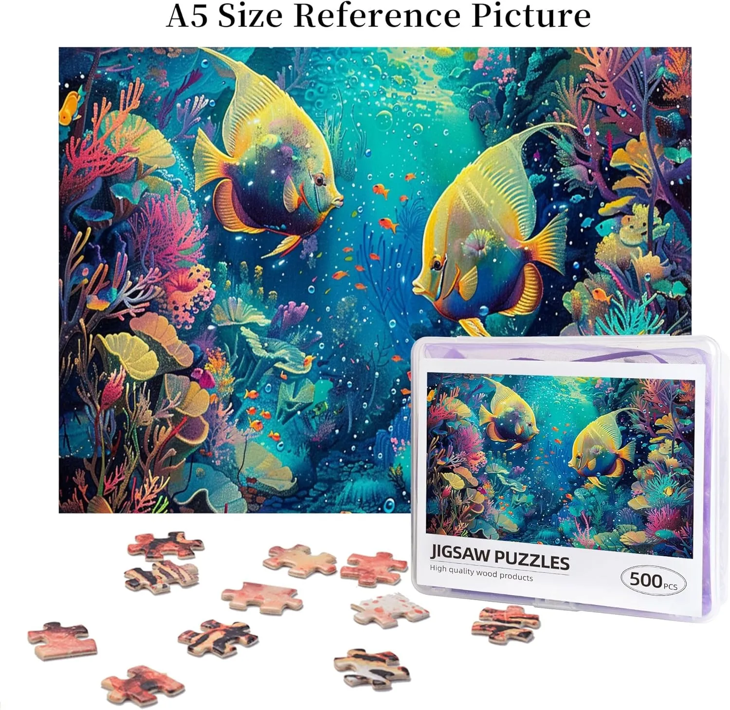 Underwater World Ornamental Fish 500 Piece Wood Puzzle for Adults,Challenging Brain Exercise,Artwork for Adults,500 Piece Jigsaw Puzzle for Adults Challenging Puzzle Perfect for Game Nights