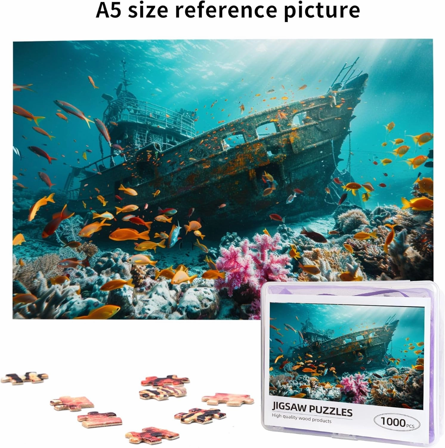 Underwater shipwrecks and Fish Puzzles for Adults 1000 Pieces,Funny shipwrecks and Fish 1000 Piece Wooden Puzzle,Adults Challenging Puzzle Perfect for Game Nights,Gift for Puzzle Enthusiast