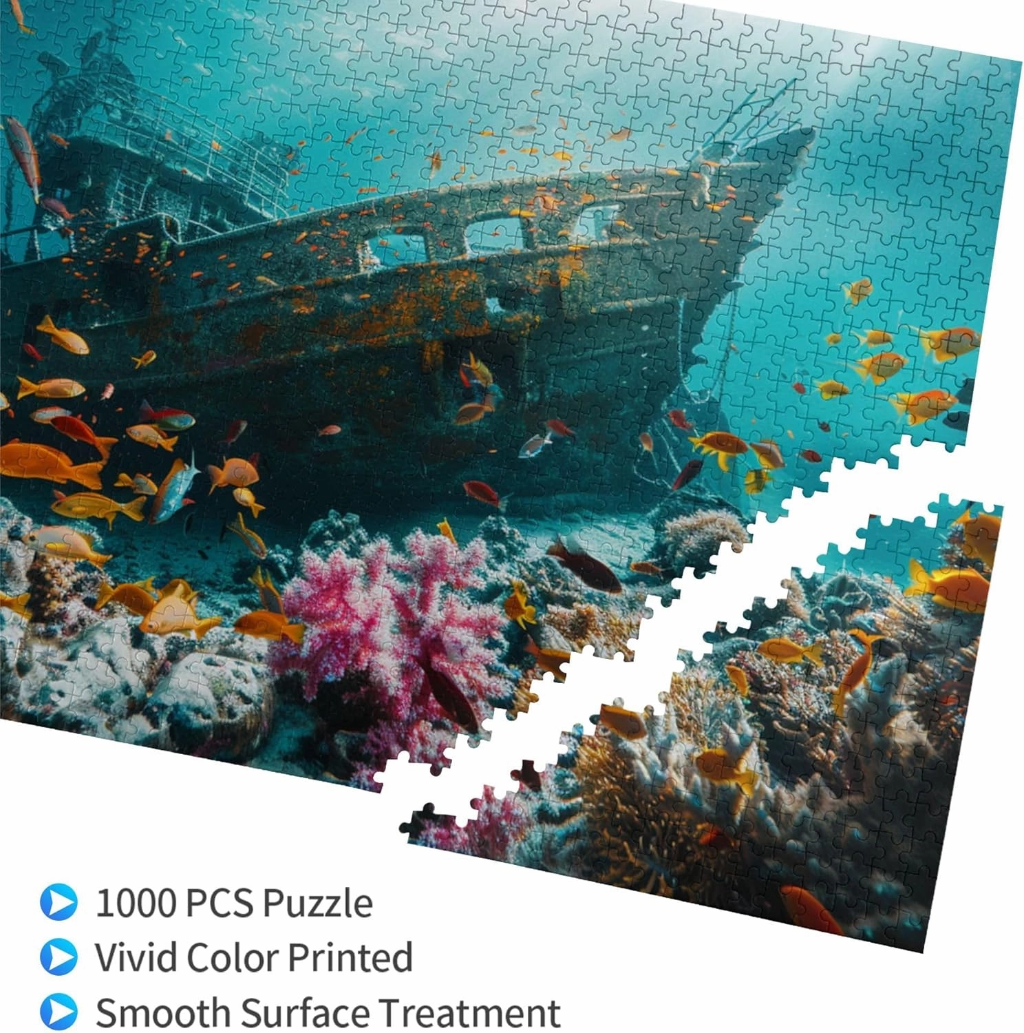 Underwater shipwrecks and Fish Puzzles for Adults 1000 Pieces,Funny shipwrecks and Fish 1000 Piece Wooden Puzzle,Adults Challenging Puzzle Perfect for Game Nights,Gift for Puzzle Enthusiast
