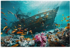 Underwater shipwrecks and Fish Puzzles for Adults 1000 Pieces,Funny shipwrecks and Fish 1000 Piece Wooden Puzzle,Adults Challenging Puzzle Perfect for Game Nights,Gift for Puzzle Enthusiast