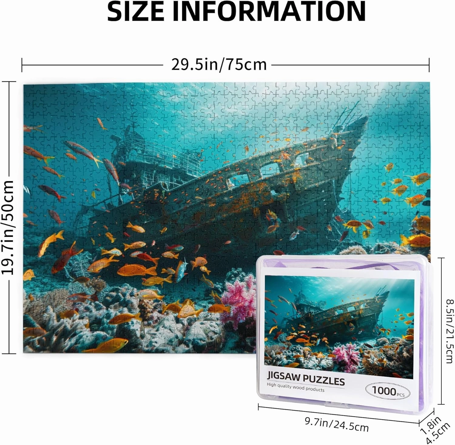 Underwater shipwrecks and Fish Puzzles for Adults 1000 Pieces,Funny shipwrecks and Fish 1000 Piece Wooden Puzzle,Adults Challenging Puzzle Perfect for Game Nights,Gift for Puzzle Enthusiast