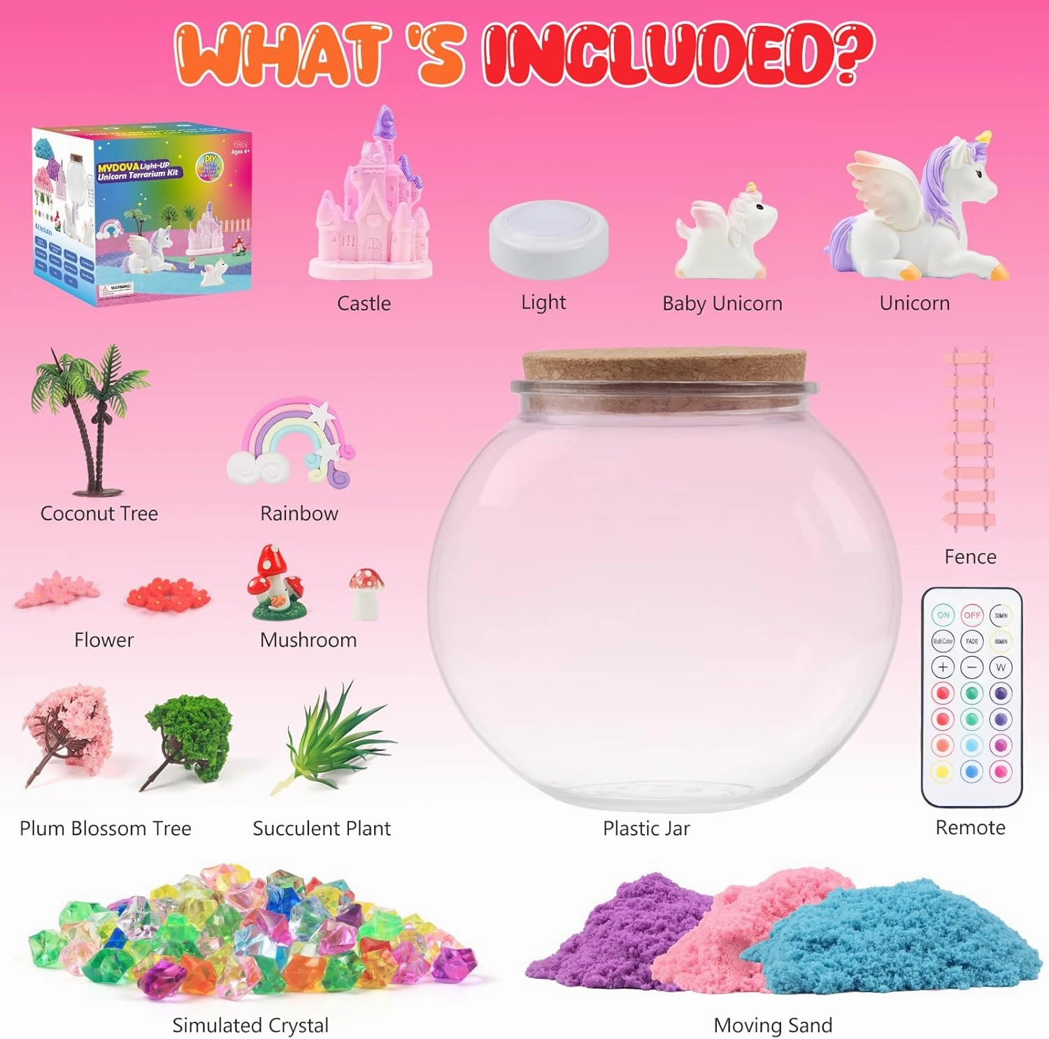 Unicorn Light-Up Terrarium Crafts Kit for Kids, LED Night Light Up & Remote Birthday Gifts Toys for Ages 6 Year Old- Unicorn Toys for Girls Best Girls DIY Arts and Crafts Kit