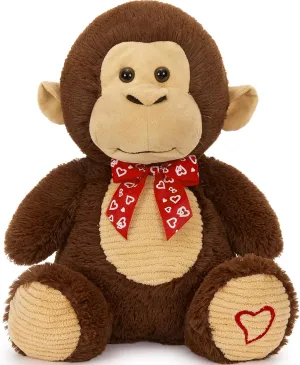 Valentine Monkey Stuffed Animal, Monkey Plush Toy with Red Heart Bow Tie and Embroidered Heart Footprints, 15" Soft Cuddly Stuffed Monkeys for Girls Boys Kids, Christmas Birthday Gift