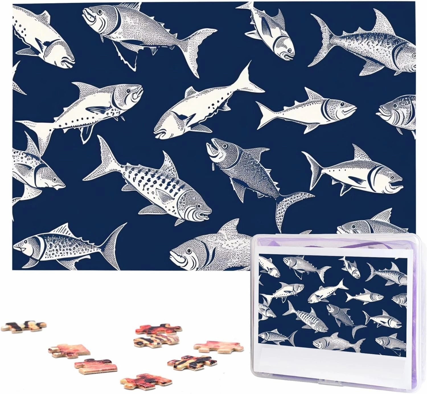 Various Sea Fish Pattern Wooden Puzzles for Adults 1000 Pieces Personalized Jigsaw Puzzle Interesting Custom Photo Puzzles Gift for Holiday Birthday Wedding Anniversay