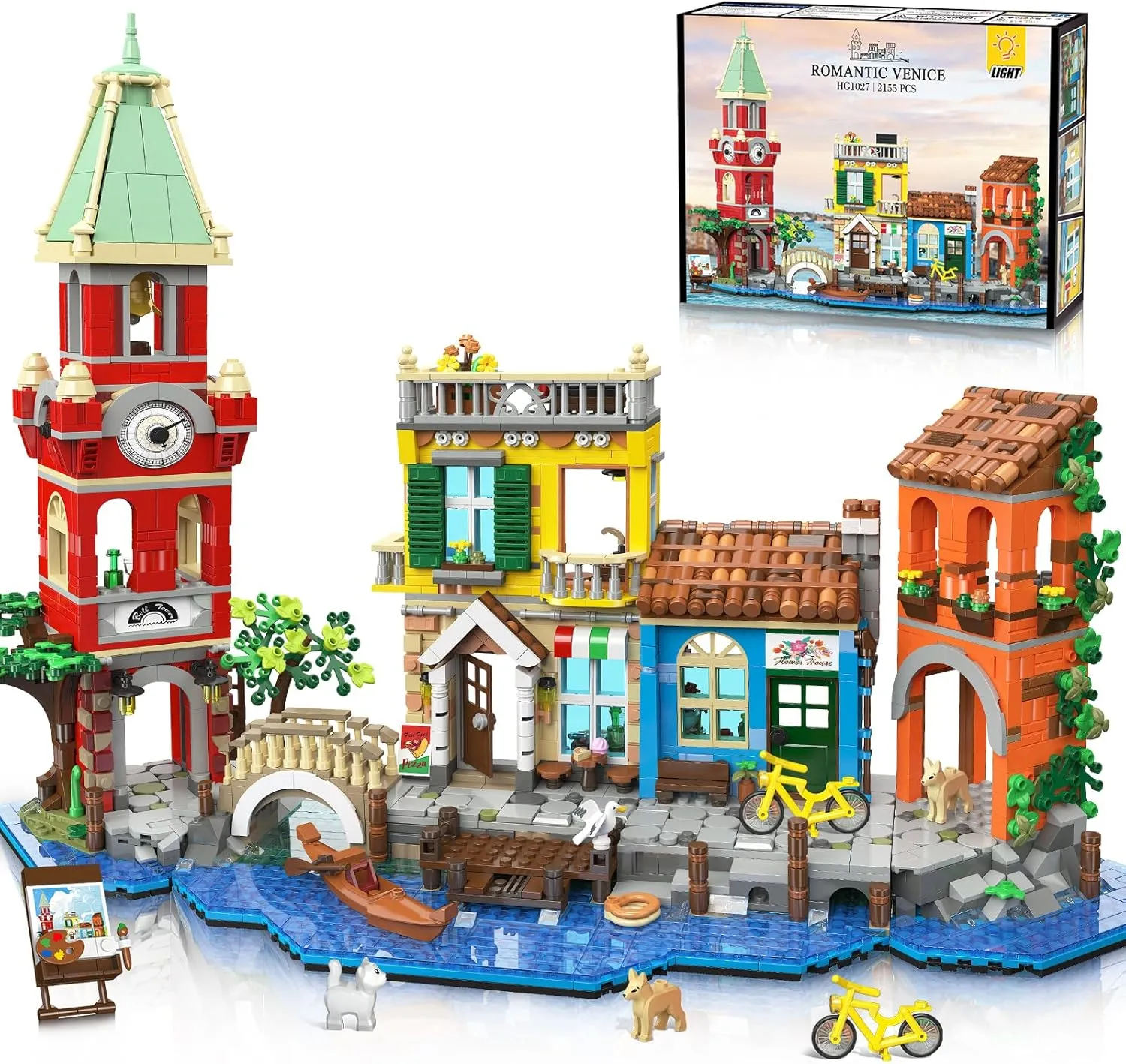 Venice Main Street Building Set for Adults, 2155 PCS City Riverside House Building Block Kit with Light Flower Shop Pizzeria, Home Decor Architecture Brick Model Women Men Teen Girl 12 
