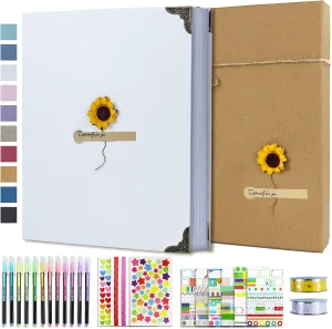 Vienrose DIY Scrapbook Photo Album Kit with Pens Tapes and Stickers 60 Pages Hardcover 8.3x10.5 Inches 3 Rings Removable Blank Paper Scrapbooking for Lover Friends Kids Wedding White
