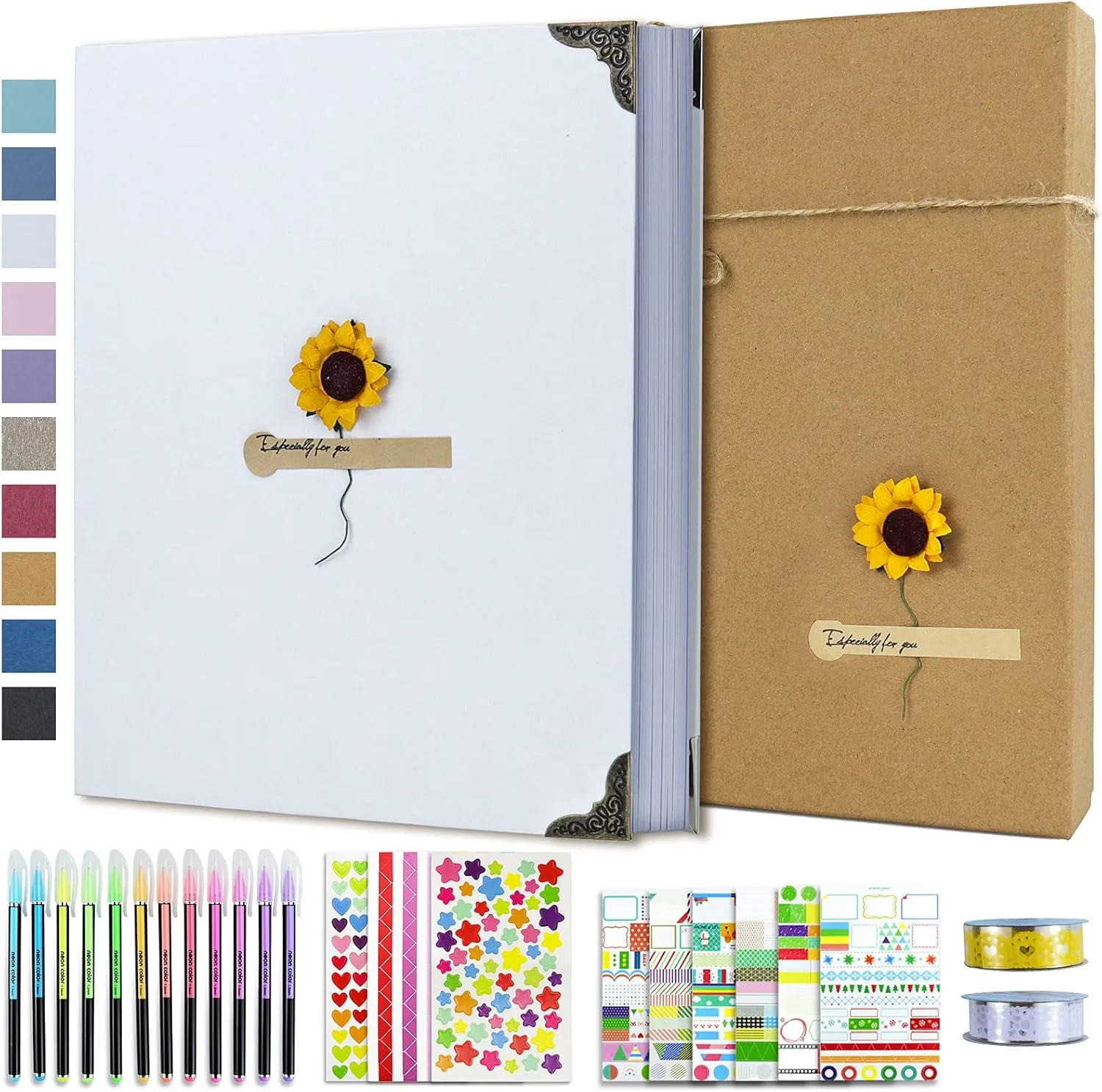 Vienrose DIY Scrapbook Photo Album Kit with Pens Tapes and Stickers 60 Pages Hardcover 8.3x10.5 Inches 3 Rings Removable Blank Paper Scrapbooking for Lover Friends Kids Wedding White