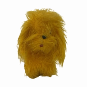 Vintage 1960s Prize Novelty Fluffy Yellow Dog Plush Doll Toy Mod MCM Kitsch