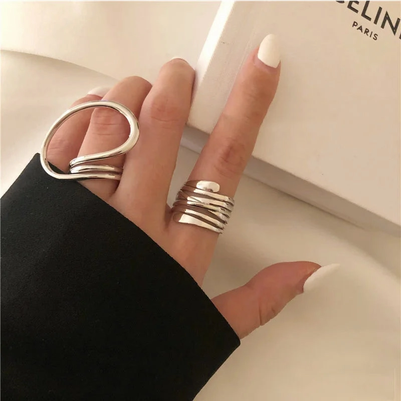 Vintage Liquid Metal Open Ring Set – 3-Piece Y2K Punk Jewelry