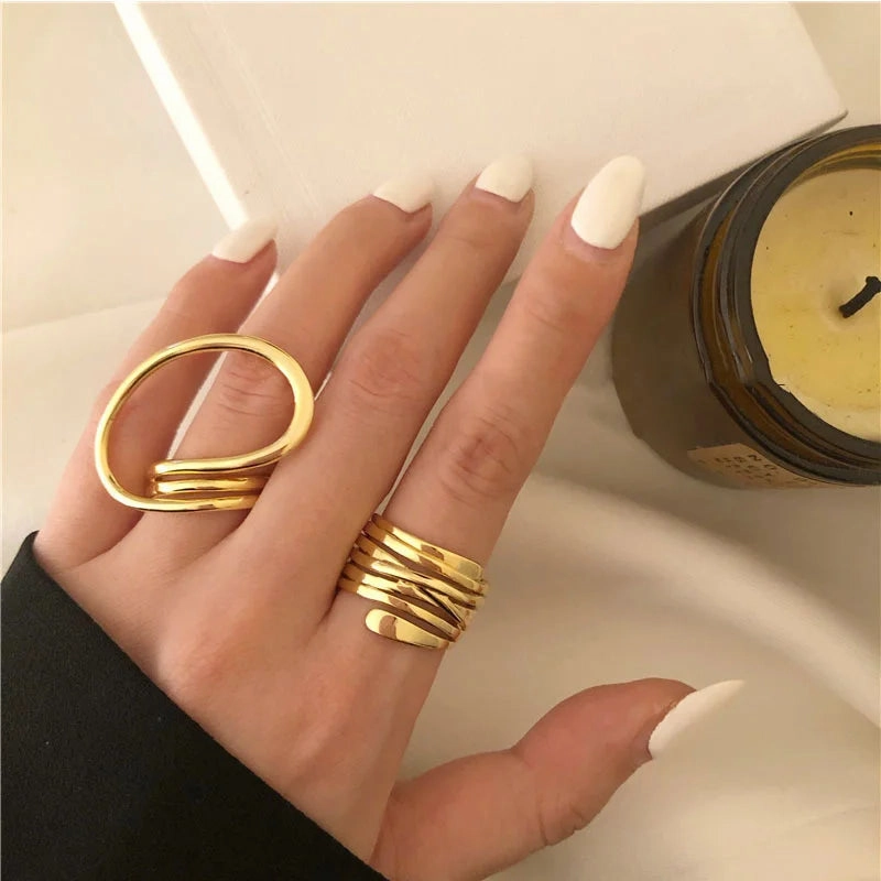 Vintage Liquid Metal Open Ring Set – 3-Piece Y2K Punk Jewelry