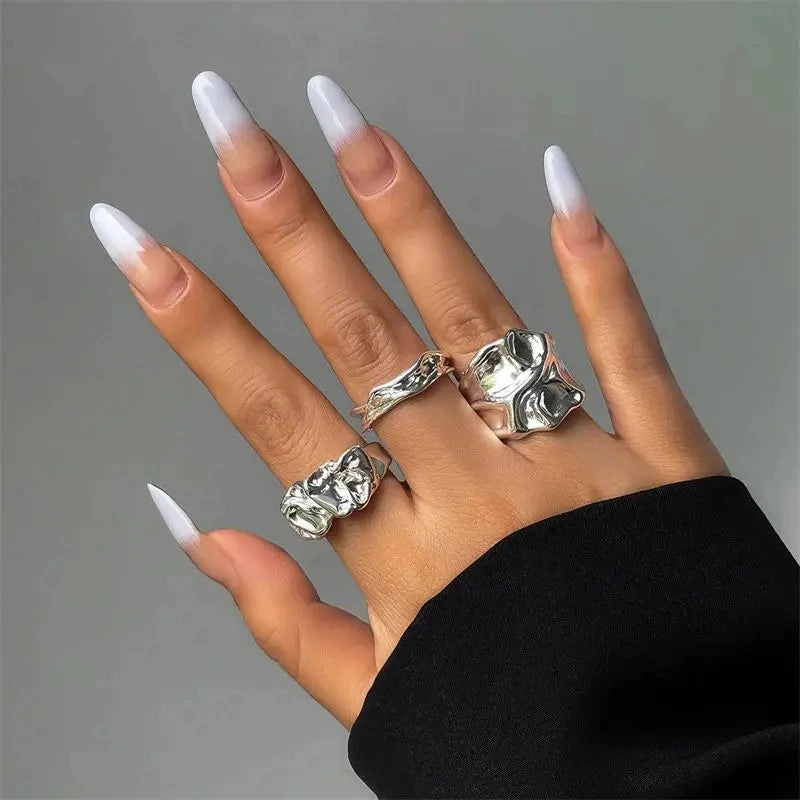 Vintage Liquid Metal Open Ring Set – 3-Piece Y2K Punk Jewelry