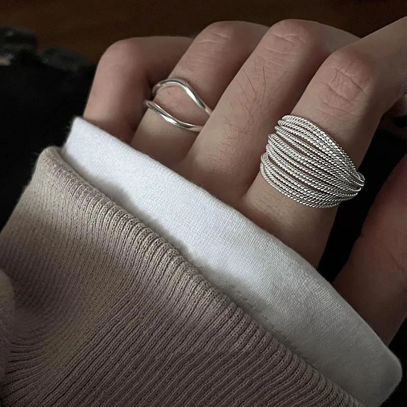 Vintage Liquid Metal Open Ring Set – 3-Piece Y2K Punk Jewelry