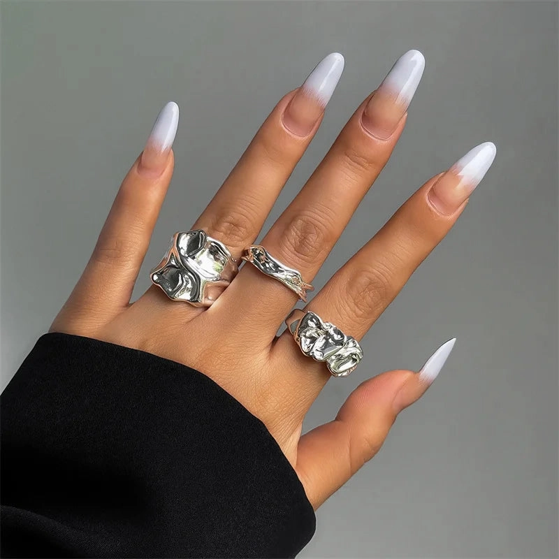 Vintage Liquid Metal Open Ring Set – 3-Piece Y2K Punk Jewelry