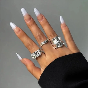 Vintage Liquid Metal Open Ring Set – 3-Piece Y2K Punk Jewelry