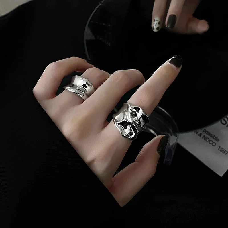 Vintage Liquid Metal Open Ring Set – 3-Piece Y2K Punk Jewelry