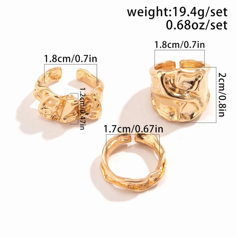 Vintage Liquid Metal Open Ring Set – 3-Piece Y2K Punk Jewelry