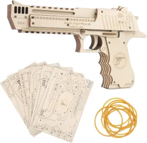 VJOALIN 3D Wooden Puzzles, Desert Eagle Wood Gun Rubber Band Pistol Toys Machinery Model Best Present Puzzle for Adults and Child