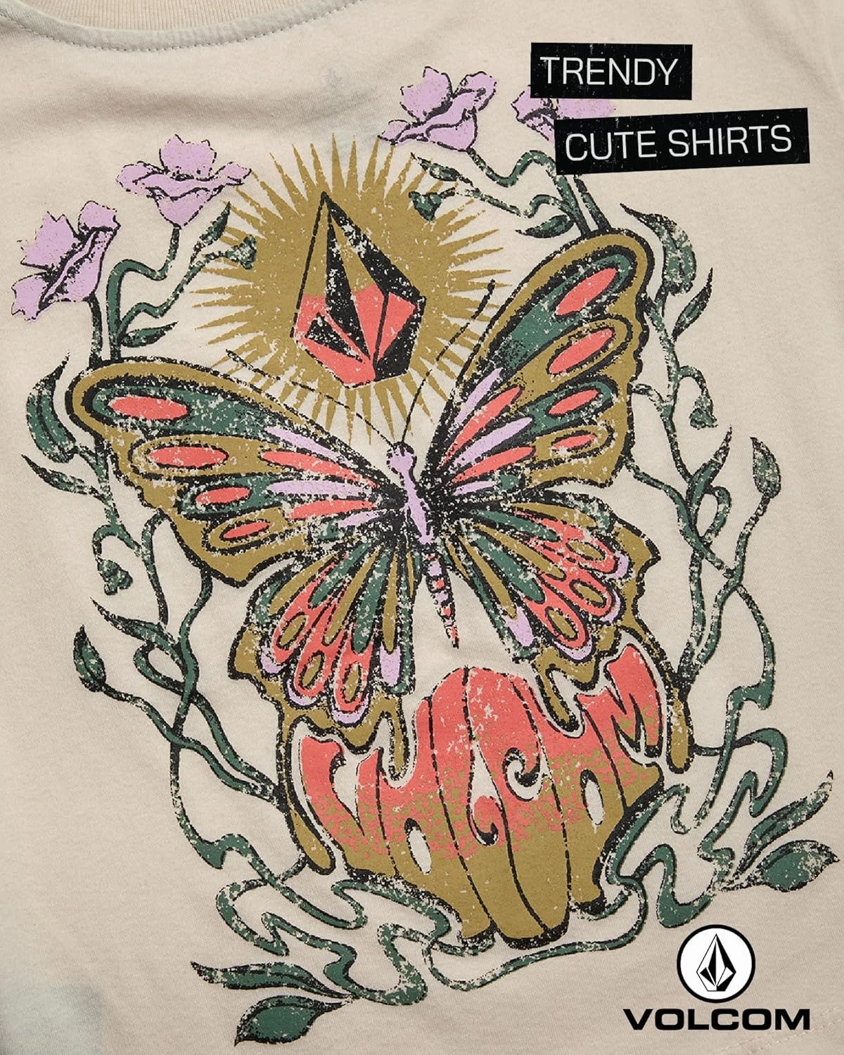 Volcom Girls Crop Top - Short Sleeve Graphic Tees with Pocket, Casual Crewneck Pullover Summer Tops for Girls (Sizes: 7-16)