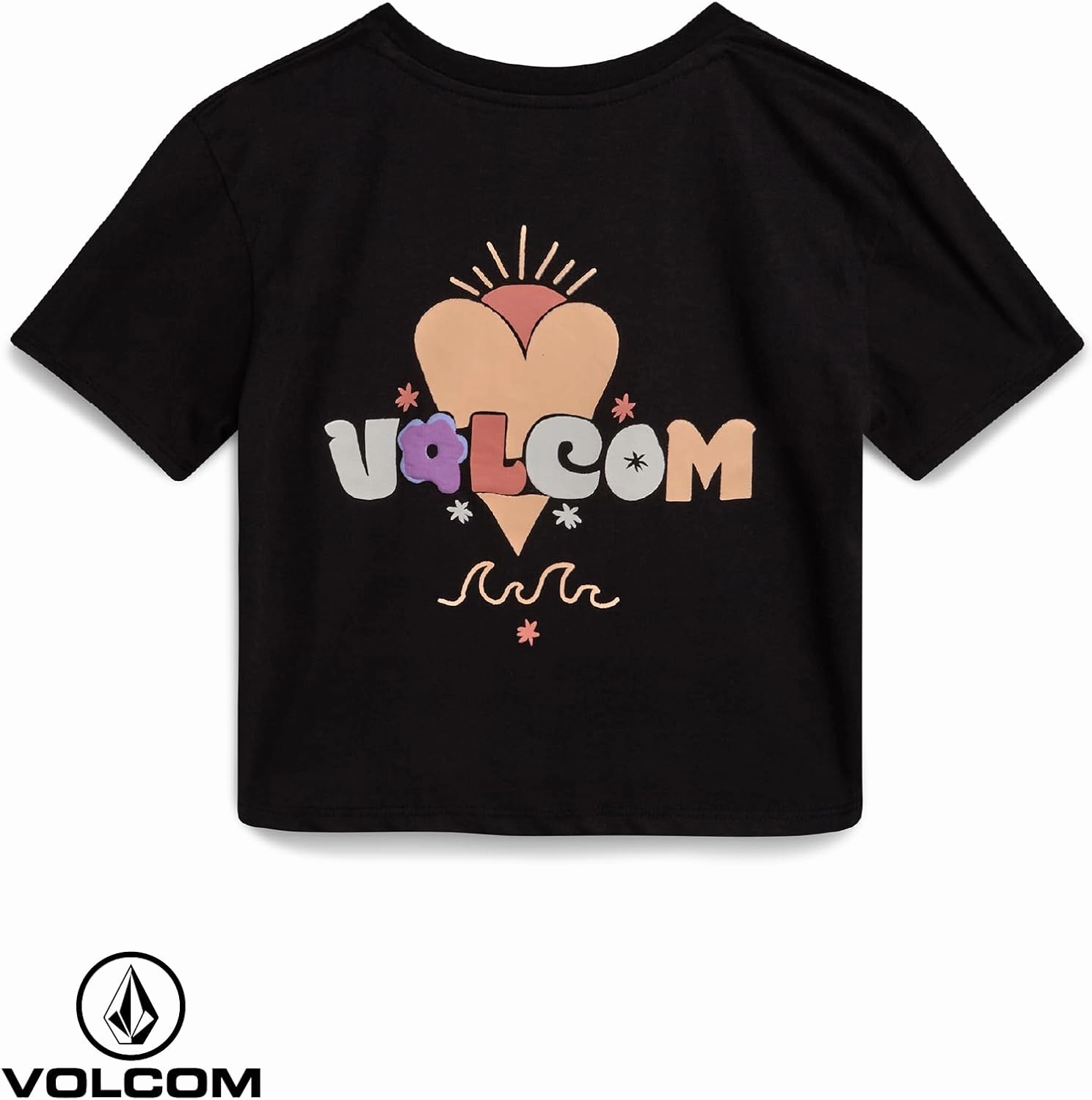 Volcom Girls Crop Top - Short Sleeve Graphic Tees with Pocket, Casual Crewneck Pullover Summer Tops for Girls (Sizes: 7-16)