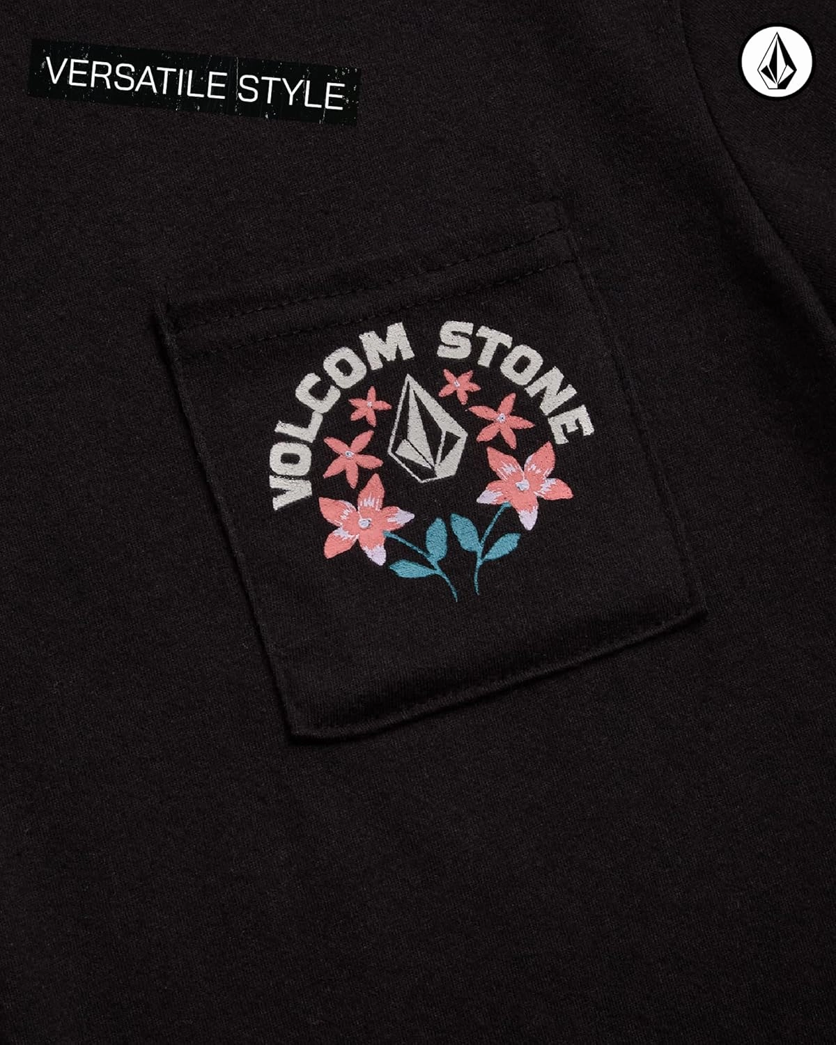 Volcom Girls Crop Top - Short Sleeve Graphic Tees with Pocket, Casual Crewneck Pullover Summer Tops for Girls (Sizes: 7-16)