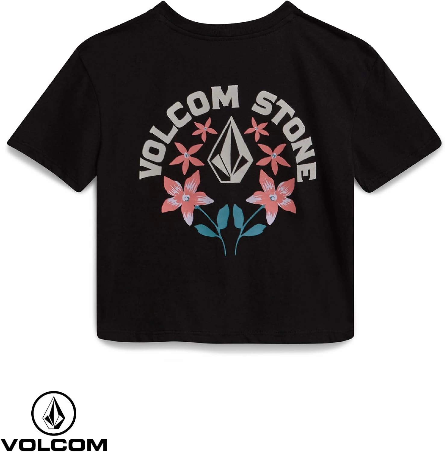 Volcom Girls Crop Top - Short Sleeve Graphic Tees with Pocket, Casual Crewneck Pullover Summer Tops for Girls (Sizes: 7-16)