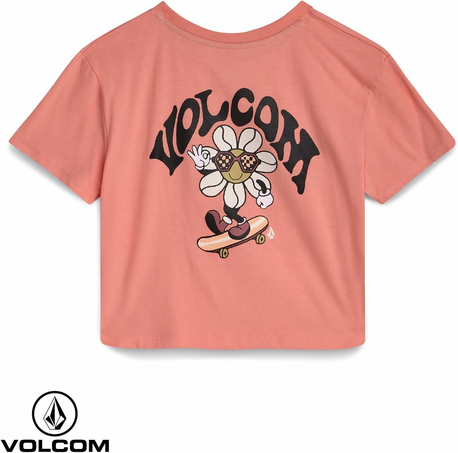 Volcom Girls Crop Top - Short Sleeve Graphic Tees with Pocket, Casual Crewneck Pullover Summer Tops for Girls (Sizes: 7-16)