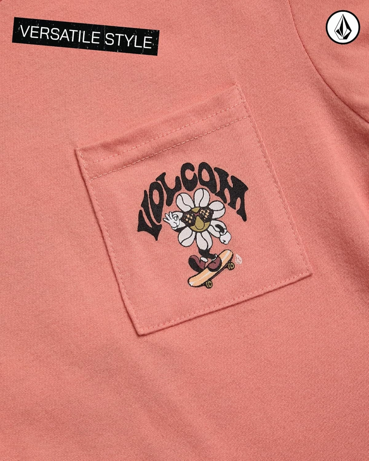 Volcom Girls Crop Top - Short Sleeve Graphic Tees with Pocket, Casual Crewneck Pullover Summer Tops for Girls (Sizes: 7-16)