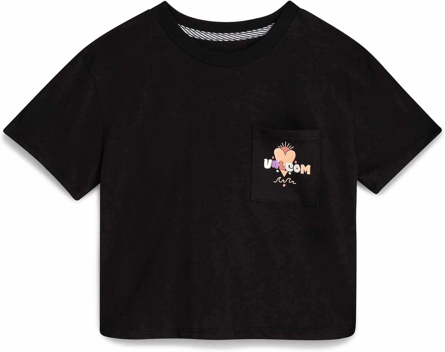 Volcom Girls Crop Top - Short Sleeve Graphic Tees with Pocket, Casual Crewneck Pullover Summer Tops for Girls (Sizes: 7-16)